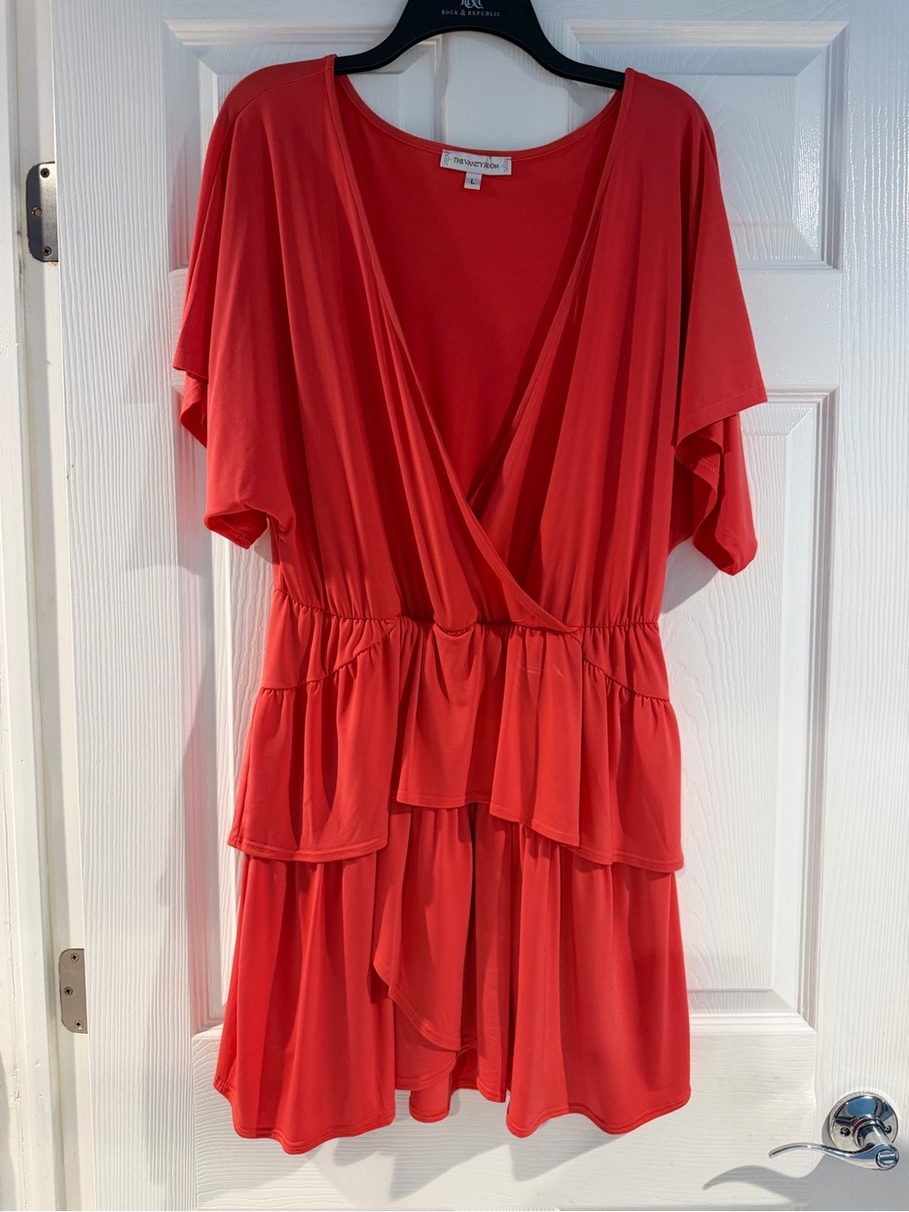 The Vanity Room Red Tiered Wrap Mini Dress